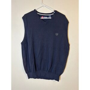 Chaps Mens Navy Blue V-Neck Sweater Vest 100% Cotton XL Embroidered Crest Logo